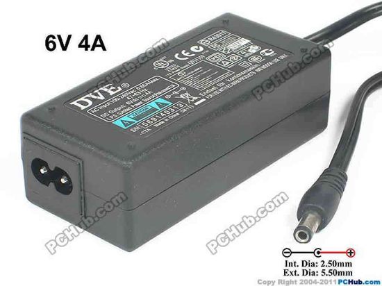132709 Other Brands DVE AC Adapter - NEW Original 6V 4A, Barrel 5.5/2.5mm, 2-Prong Other Brands DVE AC Adapter - NEW Original A