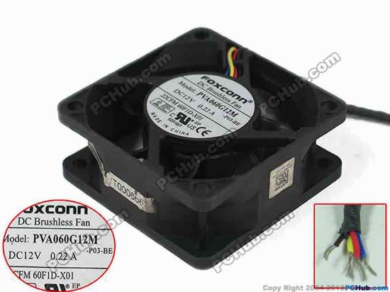 132830 Foxconn PVA060G12M Server - Square Fan -P03-BE, DC 12V 0.22A, 60x60x25mm Foxconn PVA060G12M Server - Square Fan 