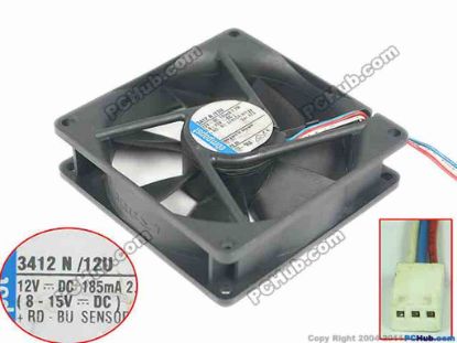 132958 ebm-papst 3412N/12U Server - Square Fan sq92x92x25mm, w100x3x3, 12V 2.2W ebm-papst 3412N/12U Server - Square Fan 