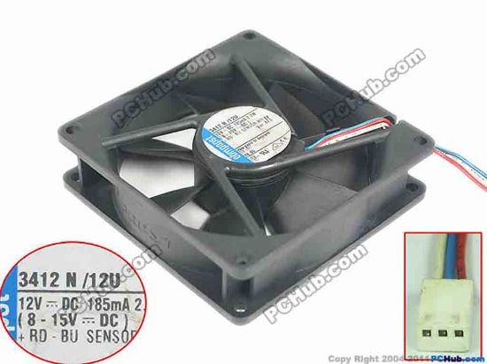 132958 ebm-papst 3412N/12U Server - Square Fan sq92x92x25mm, w100x3x3, 12V 2.2W ebm-papst 3412N/12U Server - Square Fan 