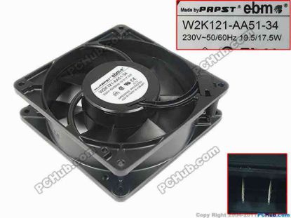 132999 ebm-papst W2K121-AA51-34 Server - Square Fan sq127x127x38mm, 2-wire, 230V 19.5W ebm-papst W2K121-AA51-34 Server - Square Fan 