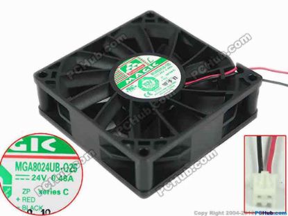 133062 Protechnic Magic MGA8024UB-O25  Server - Square Fan sq80x80x25mm, 2-wire, 12V 0.48A Protechnic Magic MGA8024UB-O25  Server - Square Fan 