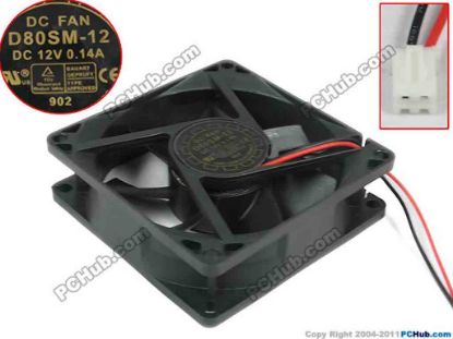 133132 Y.L FAN / Yate Loon D80SM-12  Server - Square Fan sq80x80x25mm, 2-wire, 12V 0.14A Y.L FAN / Yate Loon D80SM-12  Server - Square Fan