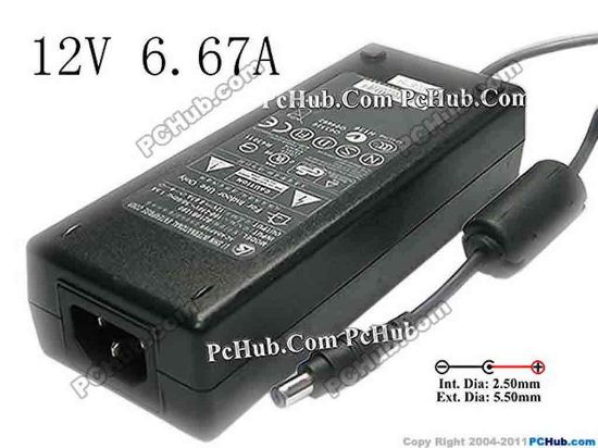 133430 Li Shin 0219B1280 AC Adapter 5V-12V 12V 6.67A, Barrel 5.5/2.5mm, IEC C14 Li Shin 0219B1280 AC Adapter 5V-12V