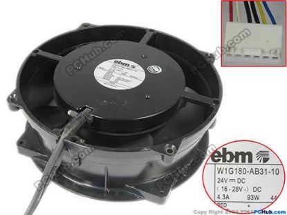 133588 ebm-papst W1G180-AB31-10 Server - Round Fan DC 24V 4.3A, 200x200x70mm, w180x6x6 ebm-papst W1G180-AB31-10 Server - Round Fan