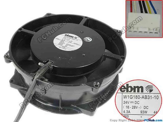 133588 ebm-papst W1G180-AB31-10 Server - Round Fan DC 24V 4.3A, 200x200x70mm, w180x6x6 ebm-papst W1G180-AB31-10 Server - Round Fan