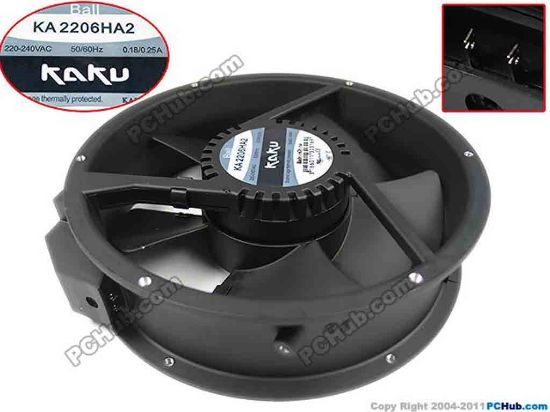 133603 Kaku KA2206HA2 Server - Round Fan dia222x222x60mm, 0-wire, 220V 0.18A Kaku KA2206HA2 Server - Round Fan