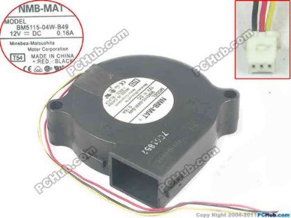 133653 NMB-MAT / Minebea BM5115-04W-B49 Server - Blower Fan T54, bw50x50x15mm, 3-wire, 12V 0.16A NMB-MAT / Minebea BM5115-04W-B49 Server - Blower Fan 