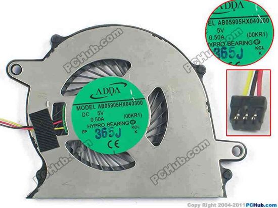 133903 ADDA AB05905HX040300 Cooling Fan  00KR1, 5V 0.50A, w20x3x3 ADDA AB05905HX040300 Cooling Fan  