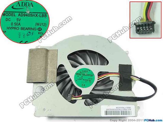 133927 ADDA AD9405HX-LBB Cooling Fan  WJ12, 5V 0.50A, w20x4x4 ADDA AD9405HX-LBB Cooling Fan  