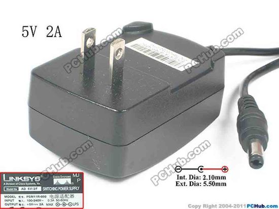 134045 Cisco PSM11R-050 AC Adapter 5V-12V 5V 2A, Barrel 5.5/2.5mm, US 2-Pin Plug Cisco PSM11R-050 AC Adapter 5V-12V 