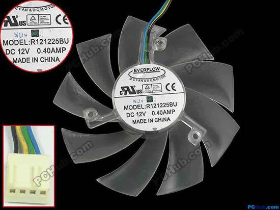 134125 Everflow R121225BU Server - Frameless / GPU Fan R121225BU, w125X4X4, 12V 0.40A Everflow R121225BU Server - Frameless / GPU Fan