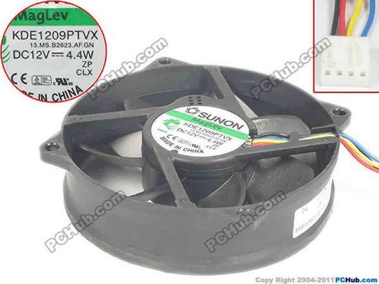 134176 SUNON KDE1209PTVX Cooling Fan  DC12V 4.4W, 95x95x25mm, 270mm, 4-wire, 4-pin conne SUNON KDE1209PTVX Cooling Fan