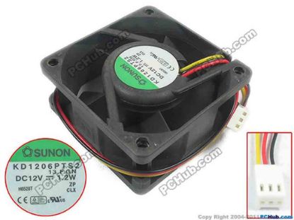 134632 SUNON KD1206PTS2 Server - Square Fan 13.F.GN, sq60x60x25mm, w120x3x3, 12V 1.2W SUNON KD1206PTS2 Server - Square Fan 