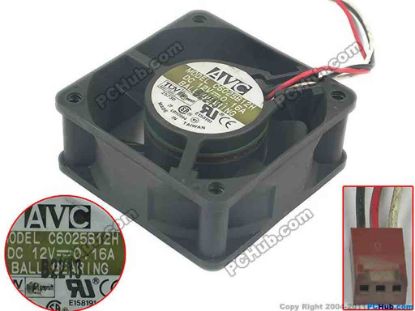 134675 AVC C6025B12H Server - Square Fan sq60x60x25mm, w60x3x3, 12V 0.16A AVC C6025B12H Server - Square Fan 