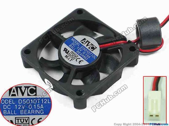 134679 AVC D5010T12L  Server - Square Fan sq50x50x10mm, 2-wire, 12V 0.15A AVC D5010T12L  Server - Square Fan