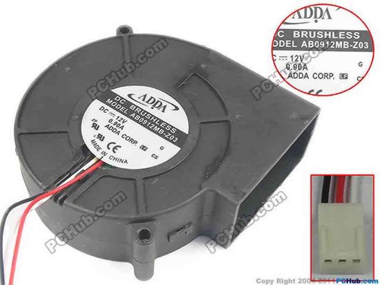 134724 ADDA AB0912MB-Z03 Server - Blower Fan bw97x97x33mm, 3-wire, 12V 0.90A ADDA AB0912MB-Z03 Server - Blower Fan