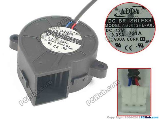 134726 ADDA AB5012HB-A03  Server - Blower Fan bw50x50x25mm, 3-wire, 12V 0.35A ADDA AB5012HB-A03  Server - Blower Fan