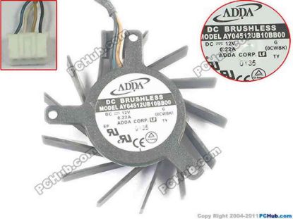 134852 ADDA AY04512UB10BB00 Server - Round Fan dia44x44x26mm, w90x4x4, 12V 0.22A ADDA AY04512UB10BB00 Server - Round Fan 