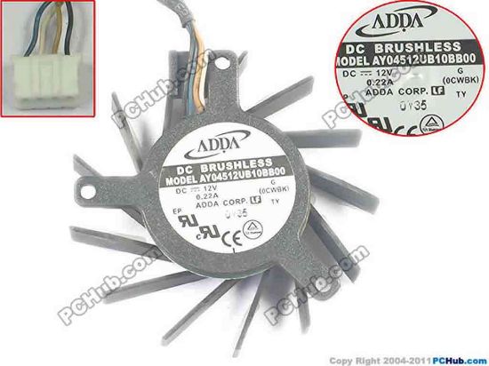134852 ADDA AY04512UB10BB00 Server - Round Fan dia44x44x26mm, w90x4x4, 12V 0.22A ADDA AY04512UB10BB00 Server - Round Fan 
