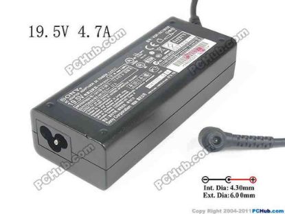 134985 Sony Vaio SVS13 Series AC Adapter- Laptop 19.5V 4.7A, 6.0/4.3mm With Pin, 3-Prong Sony Vaio SVS13 Series AC Adapter- Laptop 