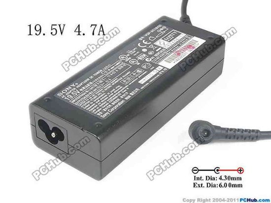 134985 Sony Vaio SVS13 Series AC Adapter- Laptop 19.5V 4.7A, 6.0/4.3mm With Pin, 3-Prong Sony Vaio SVS13 Series AC Adapter- Laptop 