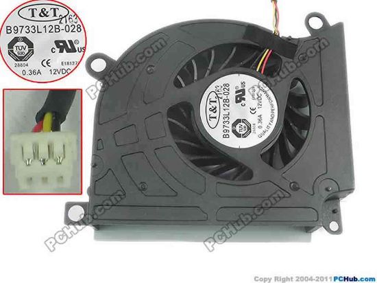 135170 T&T B9733L12B-028 Cooling Fan  3-wire, DC12V 0.36A, Bare fan T&T B9733L12B-028 Cooling Fan  Compatible with&nbsp;MSI Megabook GT60/GT70/GT680/GT680DX/GT680R/GT683/GT683R/GT685/GT780/GT783, GX660/GX680/GX780