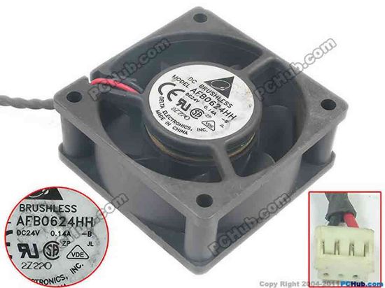 135449 Delta Electronics AFB0624HH Server - Square Fan -B, DC 24V 0.14A, 60x60x25mm Delta Electronics AFB0624HH Server - Square Fan 