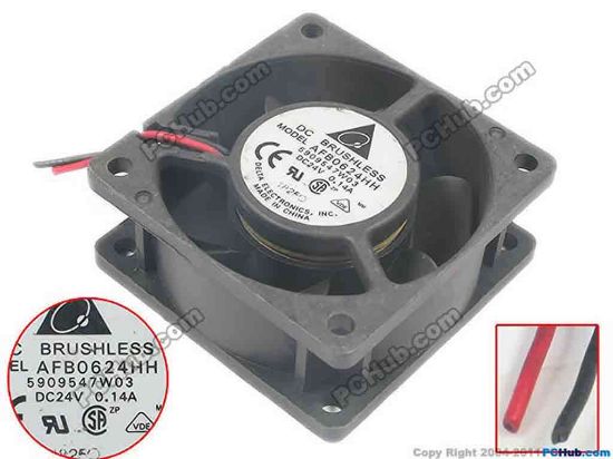 135450 Delta Electronics AFB0624HH Server - Square Fan 5909547W03, DC 24V 0.14A, 60x60x25mm Delta Electronics AFB0624HH Server - Square Fan 