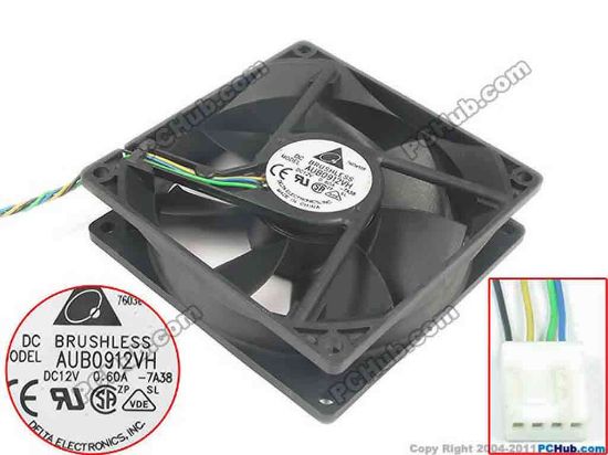 135816 Delta Electronics AUB0912VH Server - Square Fan -7A38, -6H14, DC12V 0.60A, 92x92x25mm Delta Electronics AUB0912VH Server - Square Fan 