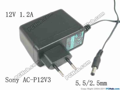 136169 Sony AC-P12V3 AC Adapter- Laptop AC-P12V3, 12V 1.2A, Barrel 5.5/2.5mm, EU 2-Pin Plu Sony AC-P12V3 AC Adapter- Laptop 