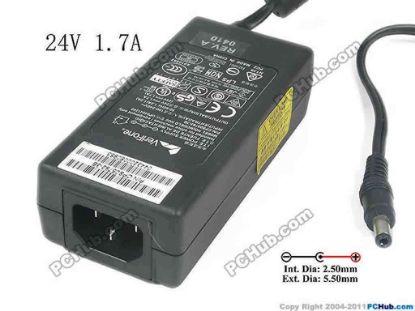 136329 VeriFone UP04041240 AC Adapter 20V & Above 24V 1.7A, 5.5/2.5mm, C14, New VeriFone UP04041240 AC Adapter 20V & Above 