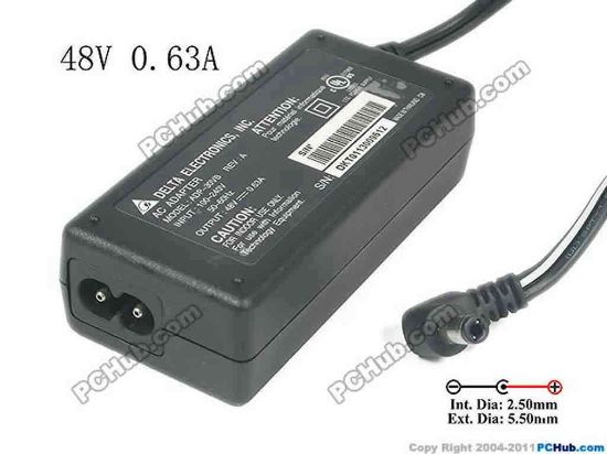 136335 Delta Electronics ADP-30VB AC Adapter 20V & Above 48V 0.63A, 5.5/2.5mm, 2-Prong, New Delta Electronics ADP-30VB AC Adapter 20V & Above 