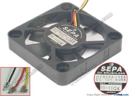136363 SEPA MFB52A-12A Server - Square Fan MFB52A-12A, DC 12V 0.09A, 50x50x10mm SEPA MFB52A-12A Server - Square Fan 