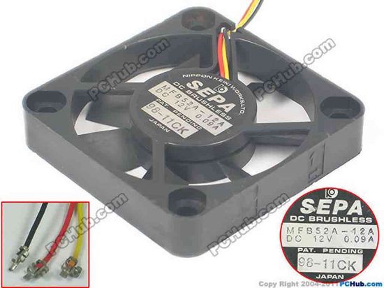 136363 SEPA MFB52A-12A Server - Square Fan MFB52A-12A, DC 12V 0.09A, 50x50x10mm SEPA MFB52A-12A Server - Square Fan 