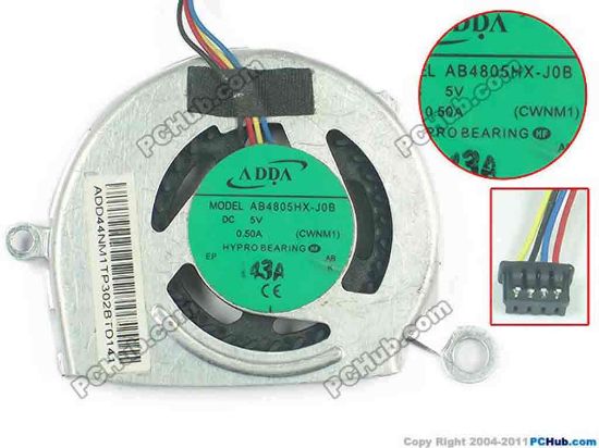 136824 ADDA AB4805HX-J0B Cooling Fan  CWNM1, DC5V 0.50A, Bare fan ADDA AB4805HX-J0B Cooling Fan  