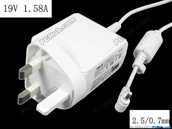 136846 ASUS Eee PC 1015P AC Adapter- Laptop 19V 1.58A 2.5/0.7mm, UK 3 Prong, White, New ASUS Eee PC 1015P AC Adapter- Laptop 