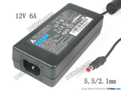 136985 Delta Electronics EADP-72MA AC Adapter 5V-12V 12V 6A, 5.5/2.1mm, C14, New Delta Electronics EADP-72MA AC Adapter 5V-12V