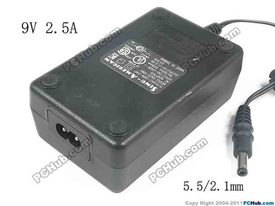 137210 Sino American SA25-09U AC Adapter 5V-12V 9V 2.5A, 5.5/2.1mm, 2-Prong Sino American SA25-09U AC Adapter 5V-12V 