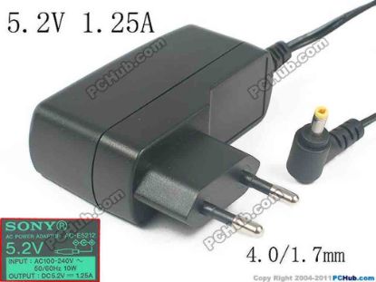 139293 Sony Common Item (Sony) AC Adapter 5V-12V 5.2V, 1.25A, 4.0/1.7mm, EU 2-Pin Sony Common Item (Sony) AC Adapter 5V-12V 