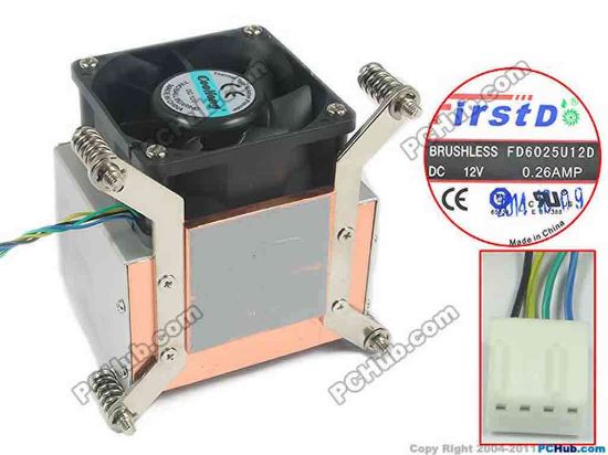 140211 Firstd FD6025U12D Server - Square Fan FD6025U12D, DC 12V 0.26A, 60x60x25mm, Heartsink fa Firstd FD6025U12D Server - Square Fan 
