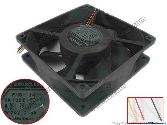 142413 Panasonic FBA12G24H Server - Square Fan 3-wire, FBA12G24H, FH6-1143,DC 24V 0.3A, 120x120x3 Panasonic FBA12G24H Server - Square Fan 