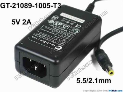 143173 GlobTek  GT-21089-1005-T3 AC Adapter 5V-12V GT-21089-1005-T3, 5V 2A, Barrel 5.5/2.1mm, IEC C14 GlobTek  GT-21089-1005-T3 AC Adapter 5V-12V 