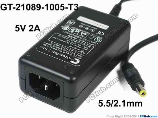 143173 GlobTek  GT-21089-1005-T3 AC Adapter 5V-12V GT-21089-1005-T3, 5V 2A, Barrel 5.5/2.1mm, IEC C14 GlobTek  GT-21089-1005-T3 AC Adapter 5V-12V 