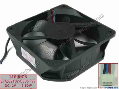 143904 SUNON EFA5321B2-Q000-F99 Server - Square Fan DC12V 3.6W, 105x105x32mm, w80x3x3 SUNON EFA5321B2-Q000-F99 Server - Square Fan 