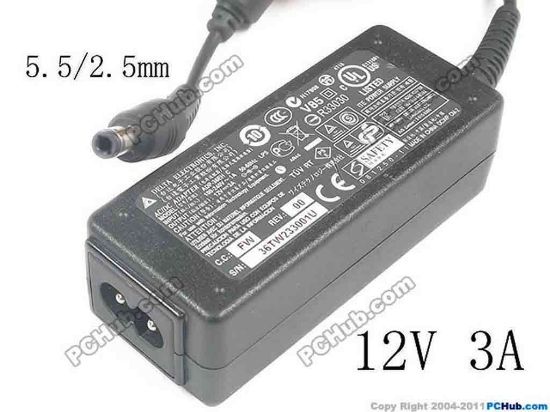 143912 Delta Electronics ADP-36EH C AC Adapter- Laptop 12V 3A 36W, Barrel 5.5/2.5mm, 2-Prong, New Delta Electronics ADP-36EH C AC Adapter- Laptop 