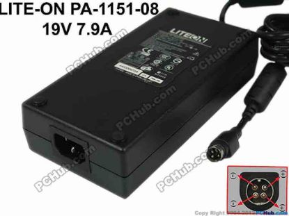 143999 LITE-ON PA-1151-08 AC Adapter- Laptop 19V 7.9A, 4-Pin DIN, IEC C14 LITE-ON PA-1151-08 AC Adapter- Laptop 