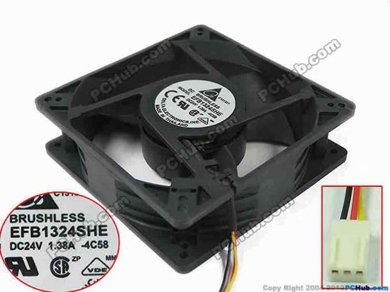 144098 Delta Electronics EFB1324SHE Server - Square Fan 4C58, sq127x127x38mm, 3-wire 24V 1.38A Delta Electronics EFB1324SHE Server - Square Fan