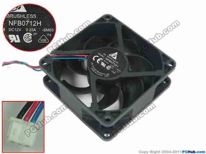 144125 Delta Electronics NFB0712H Server - Square Fan SM03, sq70x70x25mm, w30x3x3, 12V 0.23A Delta Electronics NFB0712H Server - Square Fan 