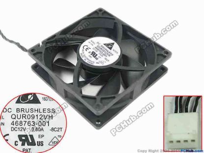 144142 Delta Electronics QUR0912VH Server - Square Fan 8C2T, sq90x90x25mm, w120x4x4, 12V 0.60A Delta Electronics QUR0912VH Server - Square Fan 